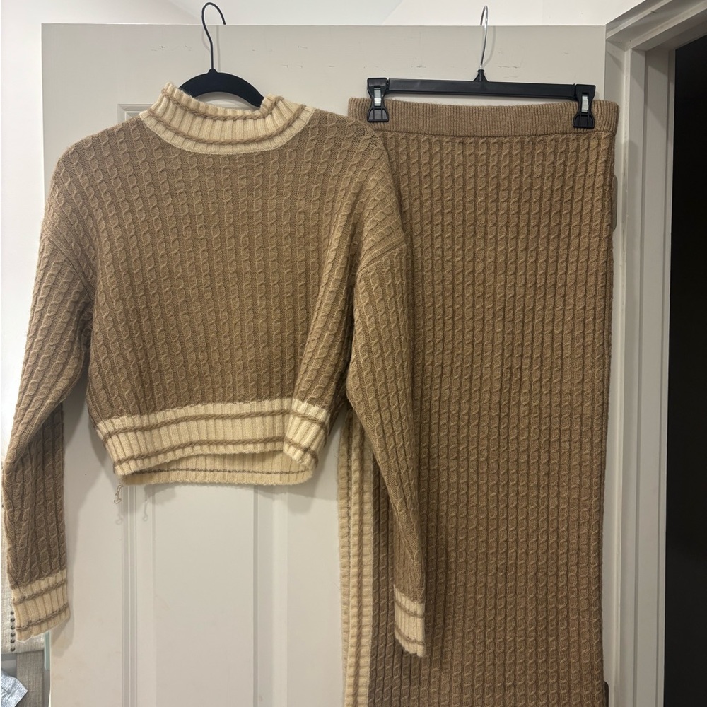 Heartloom tan and Cream Knit Sweater and Skirt Set